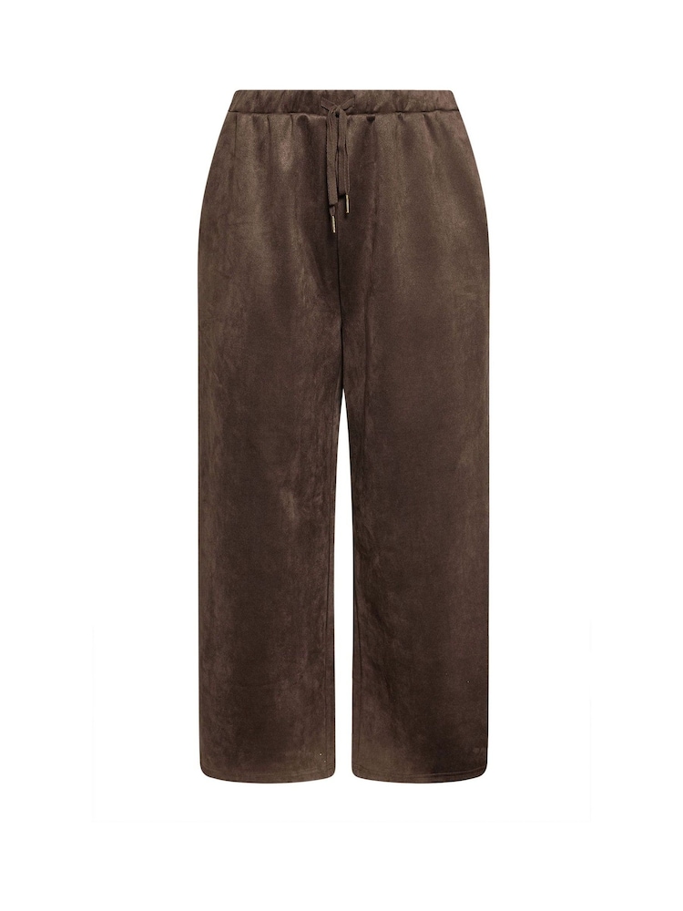 Yours Curve Brown Suedette Wide Leg Trousers - Image 5 of 5