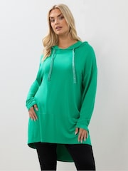 Yours Curve Green Tie Detail Hoodie - Image 1 of 5