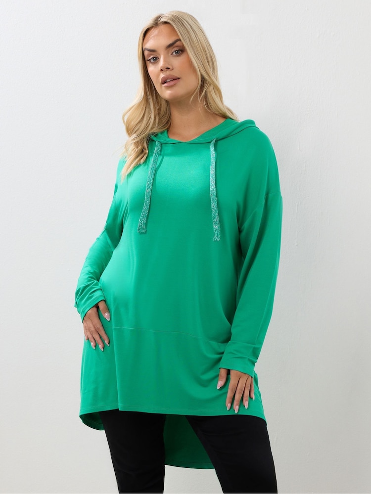 Yours Curve Green Tie Detail Hoodie - Image 1 of 5