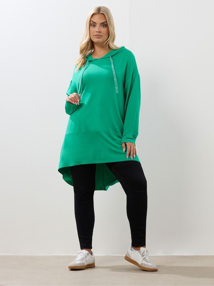 Yours Curve Green Tie Detail Hoodie - Image 2 of 5
