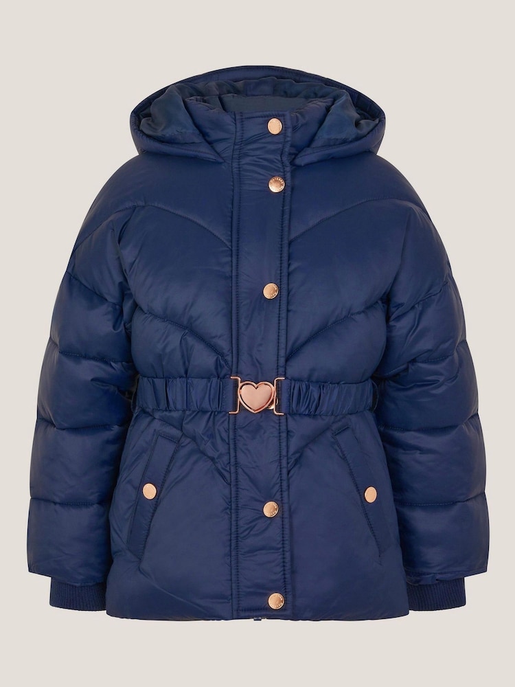 Monsoon Blue Belted Puffer Jacket - Image 2 of 4 Monsoon Blue Belted Puffer Jacket - Image 2 of 4