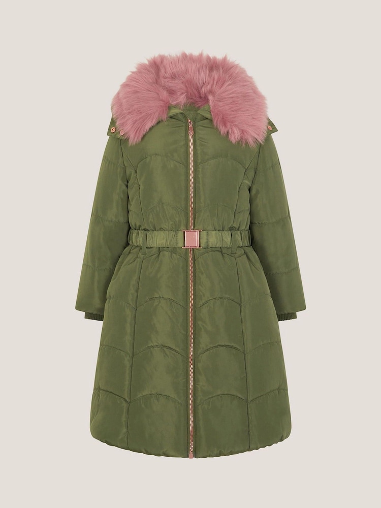 Monsoon Green Belted Scallop Puffer Coat - Image 2 of 3