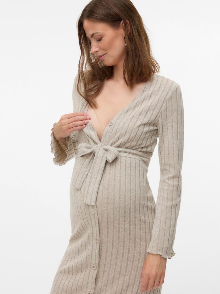 Mamalicious Grey Nursing Rib Knit Dress - Image 1 of 4