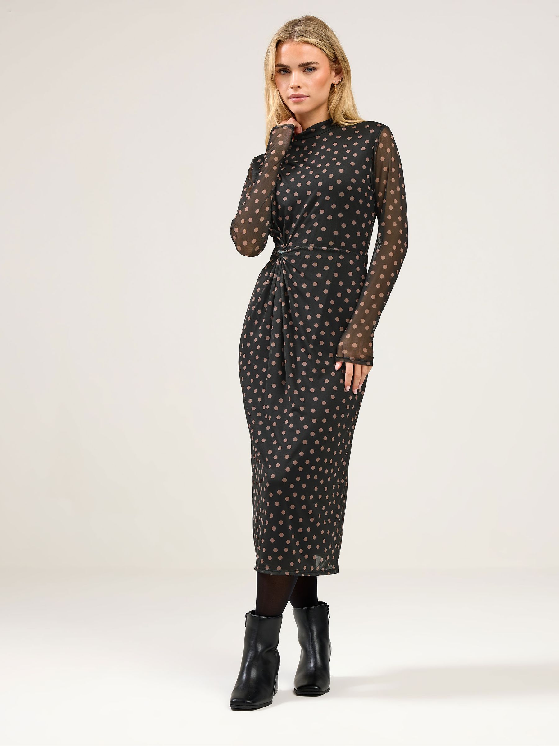 M & Co Women's Black Petite Spot Twist Dress