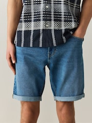 淡藍色 - 直筒款 - Motion Flex牛仔短褲 - 圖片 1/11