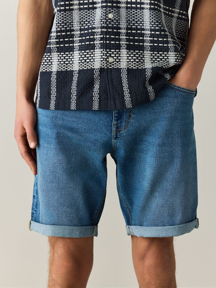 淡藍色 - 直筒款 - Motion Flex牛仔短褲 - 圖片 1/11