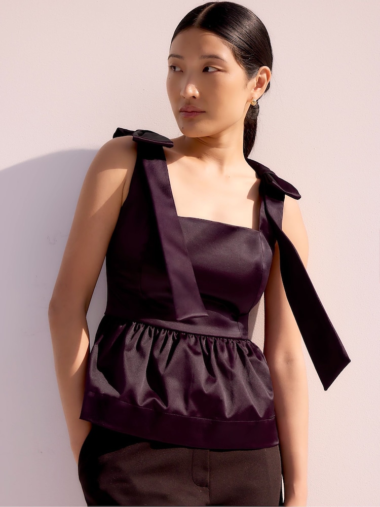 Ro&Zo Red Tie Shoulder Satin Top - Image 1 of 3