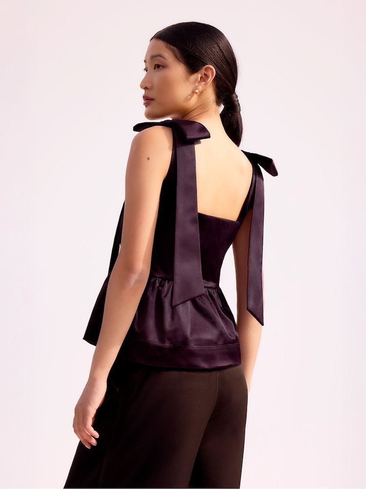Ro&Zo Red Tie Shoulder Satin Top - Image 2 of 3