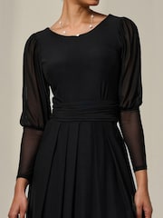 Jolie Moi Black Mesh Puff Long Sleeve Midaxi Dress - Image 3 of 6