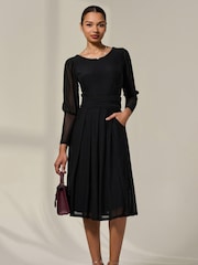 Jolie Moi Black Mesh Puff Long Sleeve Midaxi Dress - Image 4 of 6