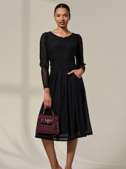 Jolie Moi Black Mesh Puff Long Sleeve Midaxi Dress - Image 5 of 6