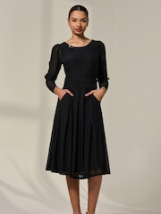 Jolie Moi Black Mesh Puff Long Sleeve Midaxi Dress - Image 6 of 6
