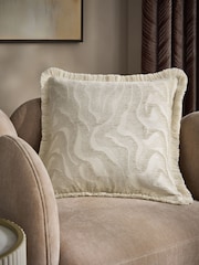 Natural 50 X 50cm Jacquard Abstract Wave Cushion - Image 1 of 4