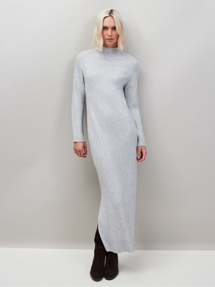 Ro&Zo Grey Rib Knit High Neck Dress - Image 1 of 2
