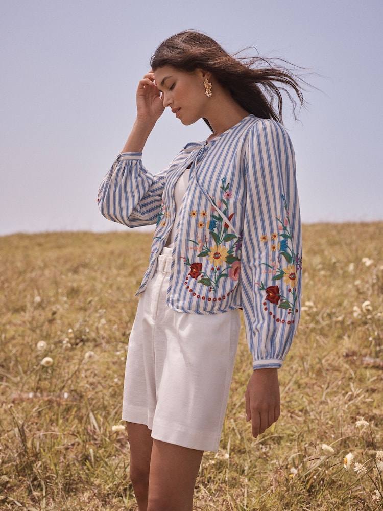 Love & Roses Embroidered Stripe Tie Jacket - Image 2 of 4 Love & Roses Embroidered Stripe Tie Jacket - Image 2 of 4