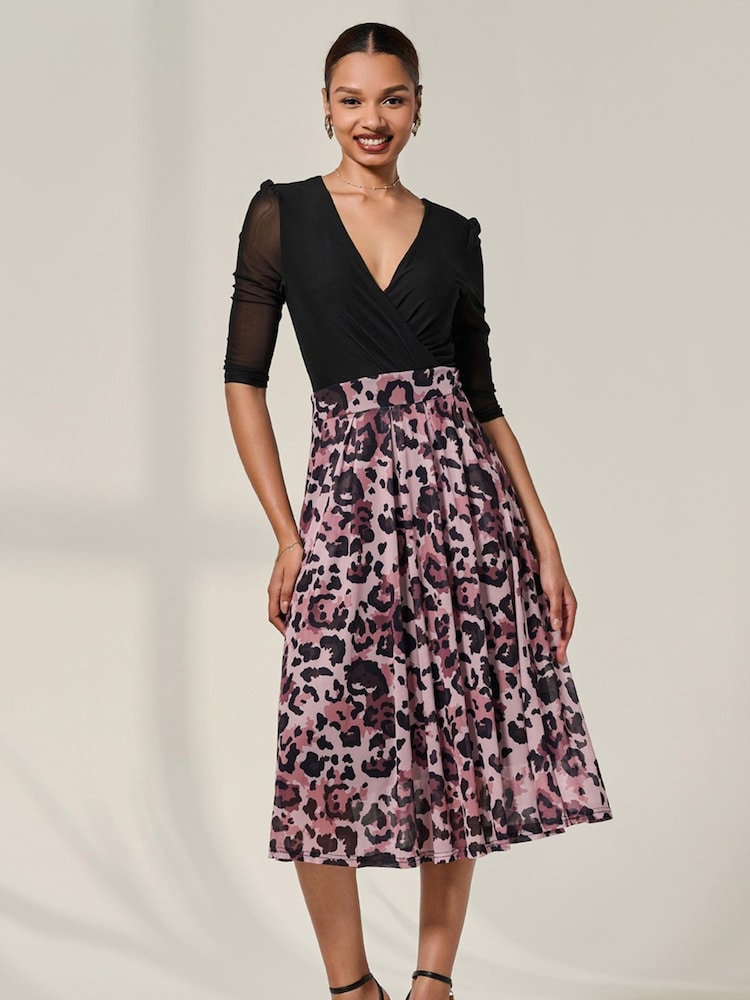Jolie Moi Pink Mesh Two Tone Half Sleeve Midi Dress - Image 1 of 6 Jolie Moi Pink Mesh Two Tone Half Sleeve Midi Dress - Image 1 of 6