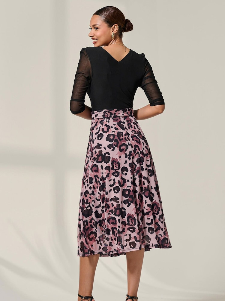 Jolie Moi Pink Mesh Two Tone Half Sleeve Midi Dress - Image 2 of 6 Jolie Moi Pink Mesh Two Tone Half Sleeve Midi Dress - Image 2 of 6