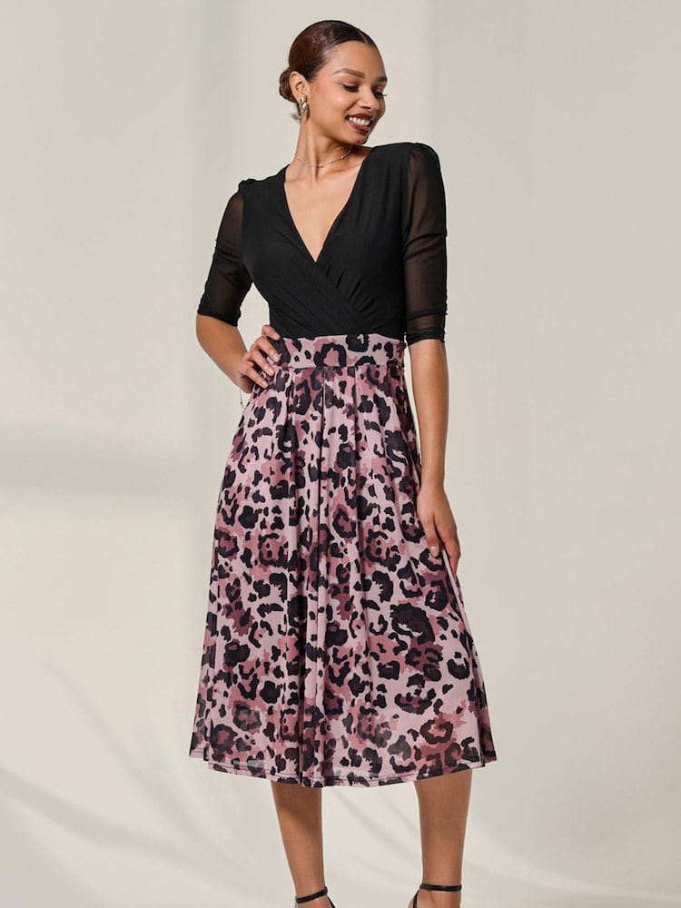 Jolie Moi Pink Mesh Two Tone Half Sleeve Midi Dress - Image 6 of 6 Jolie Moi Pink Mesh Two Tone Half Sleeve Midi Dress - Image 6 of 6