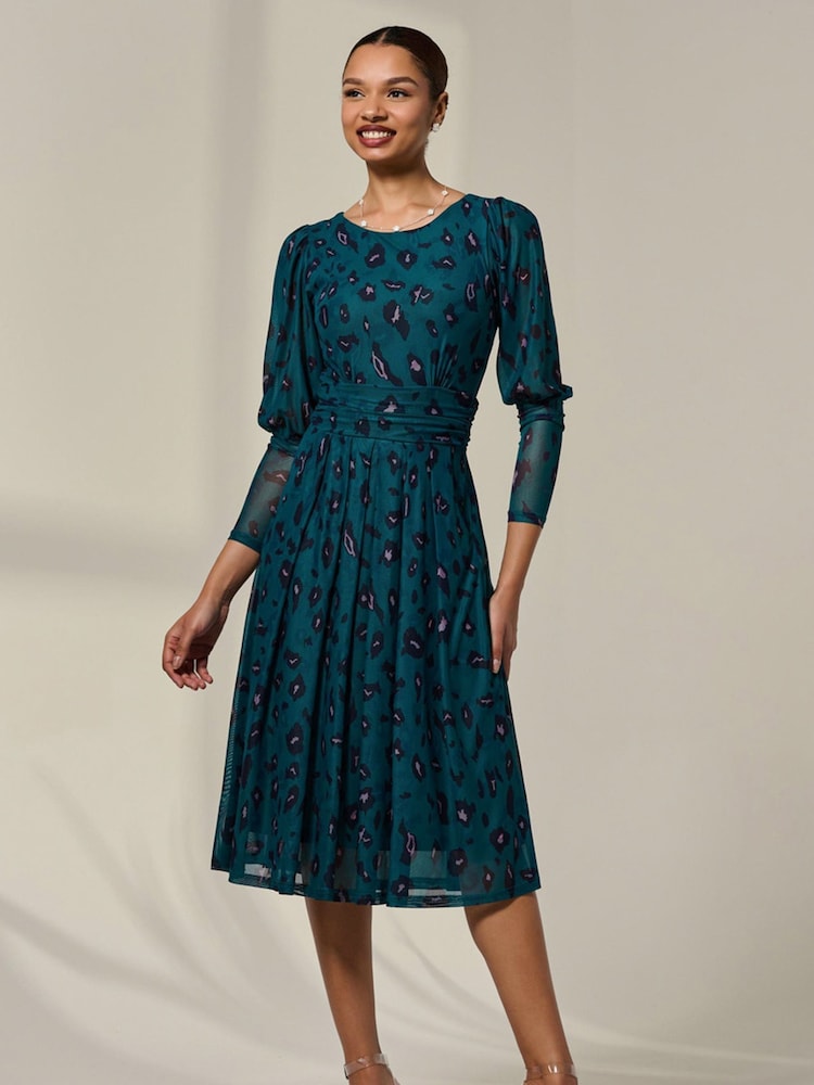 Jolie Moi Green Mesh Puff Long Sleeve Midaxi Dress - Image 1 of 6