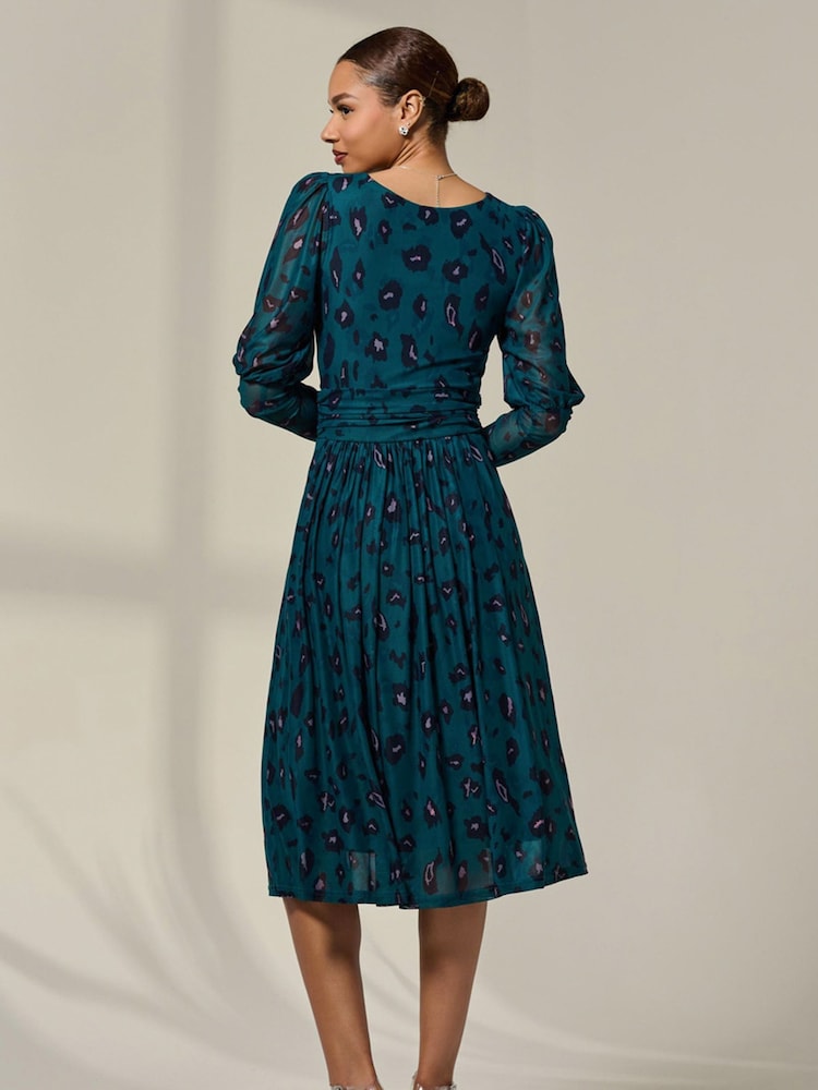 Jolie Moi Green Mesh Puff Long Sleeve Midaxi Dress - Image 2 of 6 Jolie Moi Green Mesh Puff Long Sleeve Midaxi Dress - Image 2 of 6