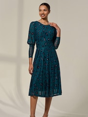 Jolie Moi Green Mesh Puff Long Sleeve Midaxi Dress - Image 4 of 6