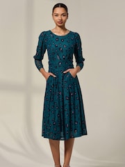 Jolie Moi Green Mesh Puff Long Sleeve Midaxi Dress - Image 5 of 6