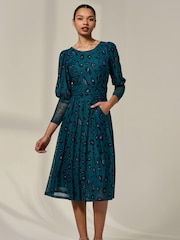 Jolie Moi Green Mesh Puff Long Sleeve Midaxi Dress - Image 6 of 6