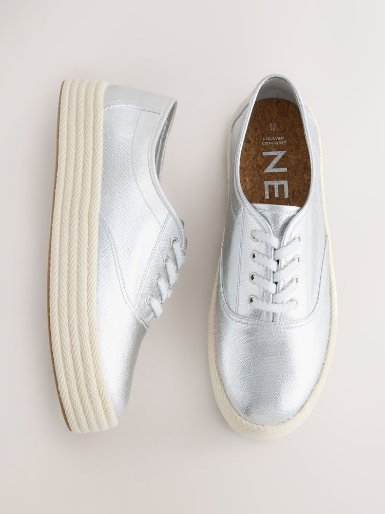 Silver Forever Comfort® Espadrille Lace Up Trainers - Image 1 of 10