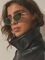 Gold (Metal) Pointed Metal Sunglasses - Image 1 of 5