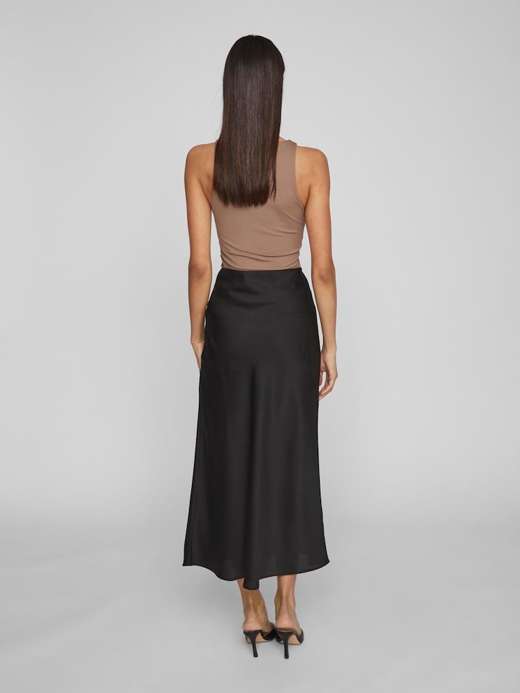 VILA Black Satin High Waisted Midi Skirt - Image 2 of 4 VILA Black Satin High Waisted Midi Skirt - Image 2 of 4