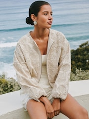 Ecru Embroidered Cotton Zip Through Jacket - Image 2 of 8
