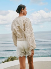 Ecru Embroidered Cotton Zip Through Jacket - Image 3 of 8