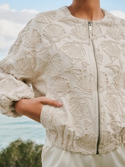 Ecru Embroidered Cotton Zip Through Jacket - Image 4 of 8