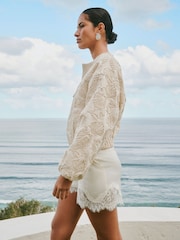 Ecru Embroidered Cotton Zip Through Jacket - Image 5 of 8