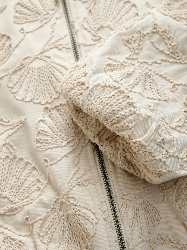 Ecru Embroidered Cotton Zip Through Jacket - Image 8 of 8