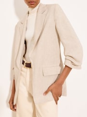 Lipsy Linen-Look Neutral Ruched Sleeve Blazer - Image 2 of 5