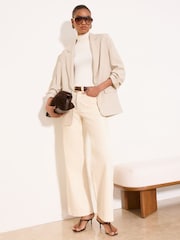 Lipsy Linen-Look Neutral Ruched Sleeve Blazer - Image 3 of 5