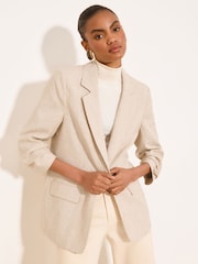Lipsy Linen-Look Neutral Ruched Sleeve Blazer - Image 5 of 5