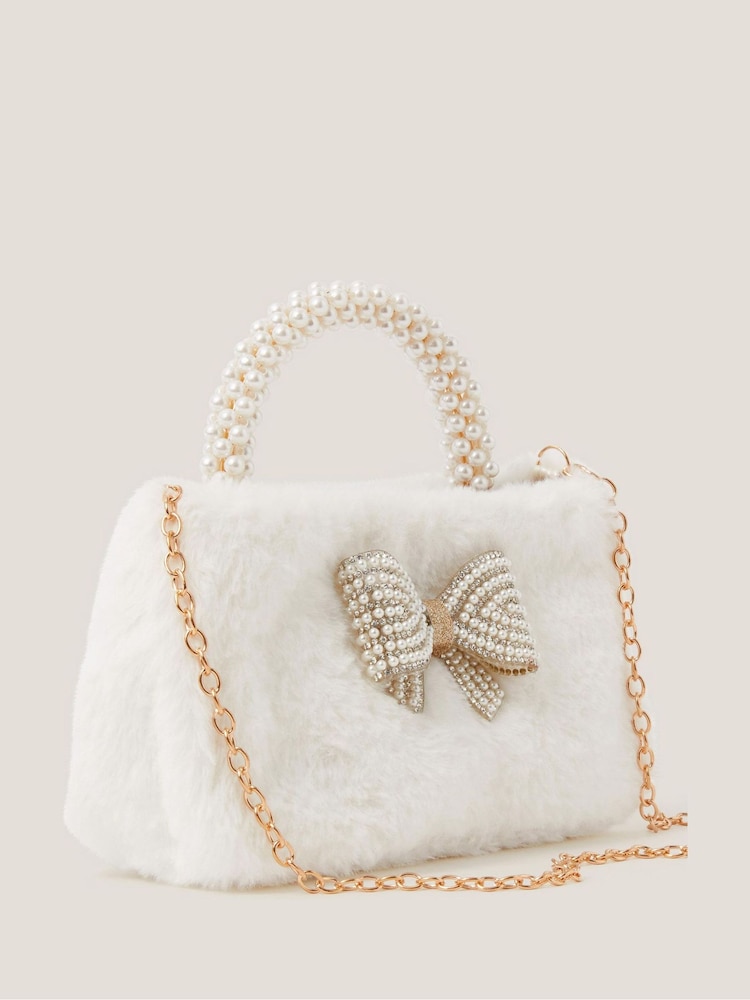 Monsoon Cream Fluffy Pearl Handle Bag - Image 3 of 3 Monsoon Cream Fluffy Pearl Handle Bag - Image 3 of 3