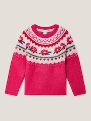 Monsoon Pink Rhinestone Floral Fair Isle Jumper - Image 1 of 3