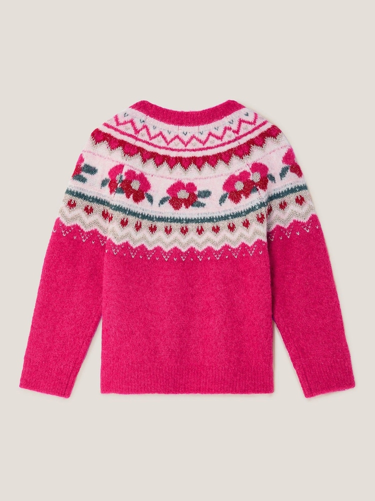 Monsoon Pink Rhinestone Floral Fair Isle Jumper - Image 2 of 3 Monsoon Pink Rhinestone Floral Fair Isle Jumper - Image 2 of 3