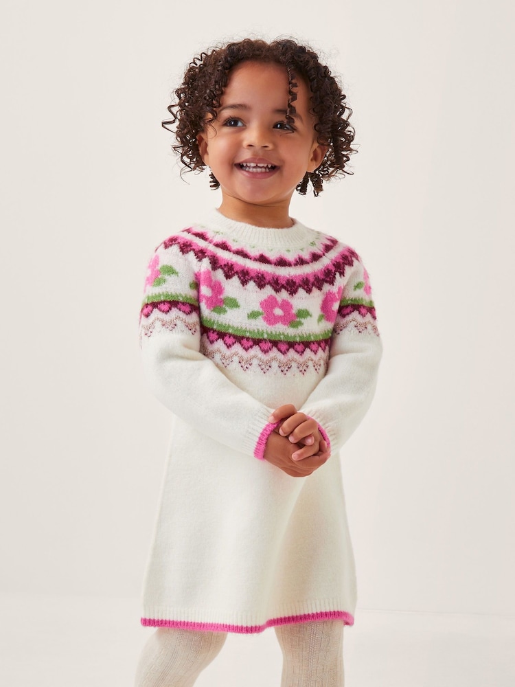 Monsoon Cream Baby Floral Fairisle Jumper Dress - Image 1 of 4