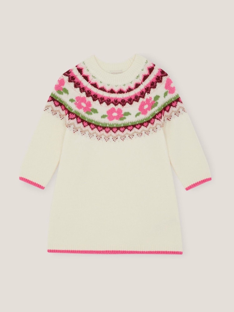 Monsoon Cream Baby Floral Fairisle Jumper Dress - Image 2 of 4