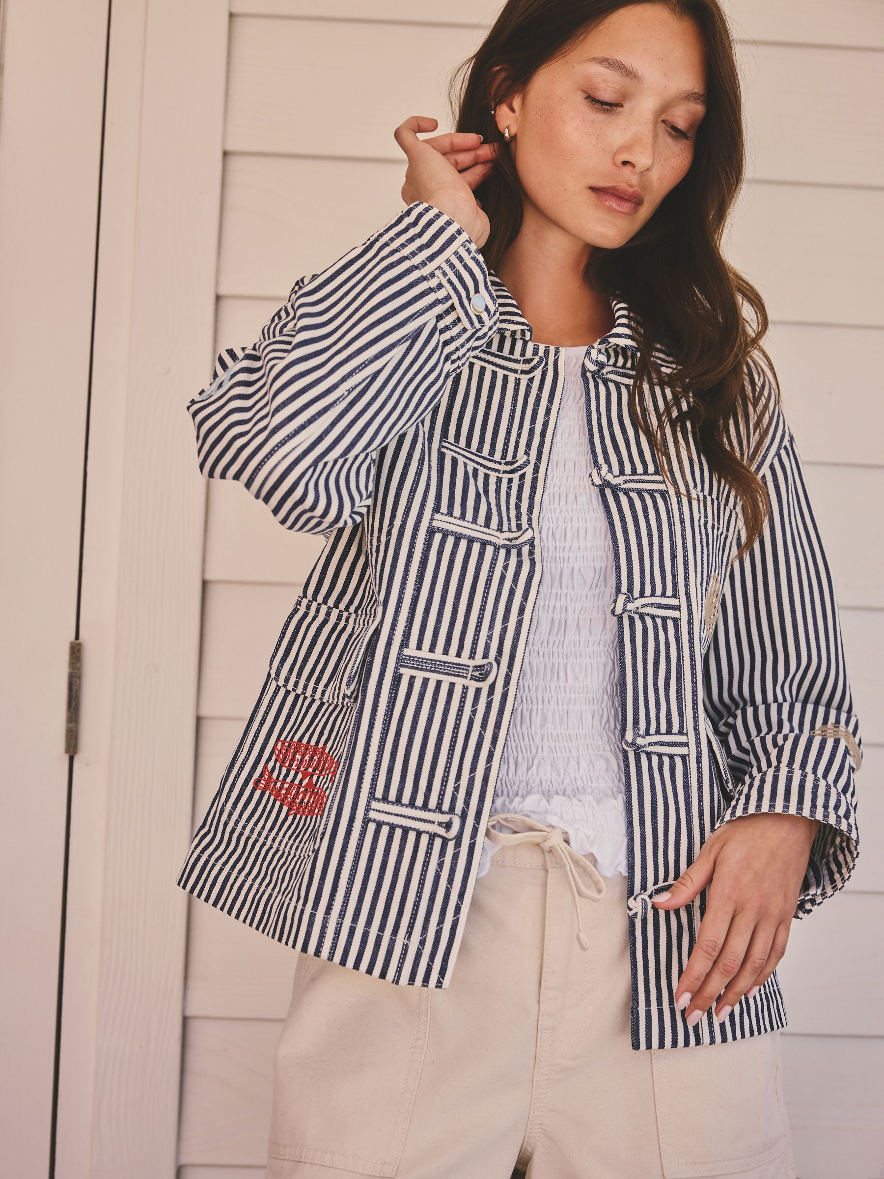 Buy Blue/White Stripe Cotton Stripe Embroidered Jacket from Next USA