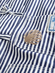 Blue and White Stripe Cotton Stripe Embroidered Jacket - Image 3 of 3