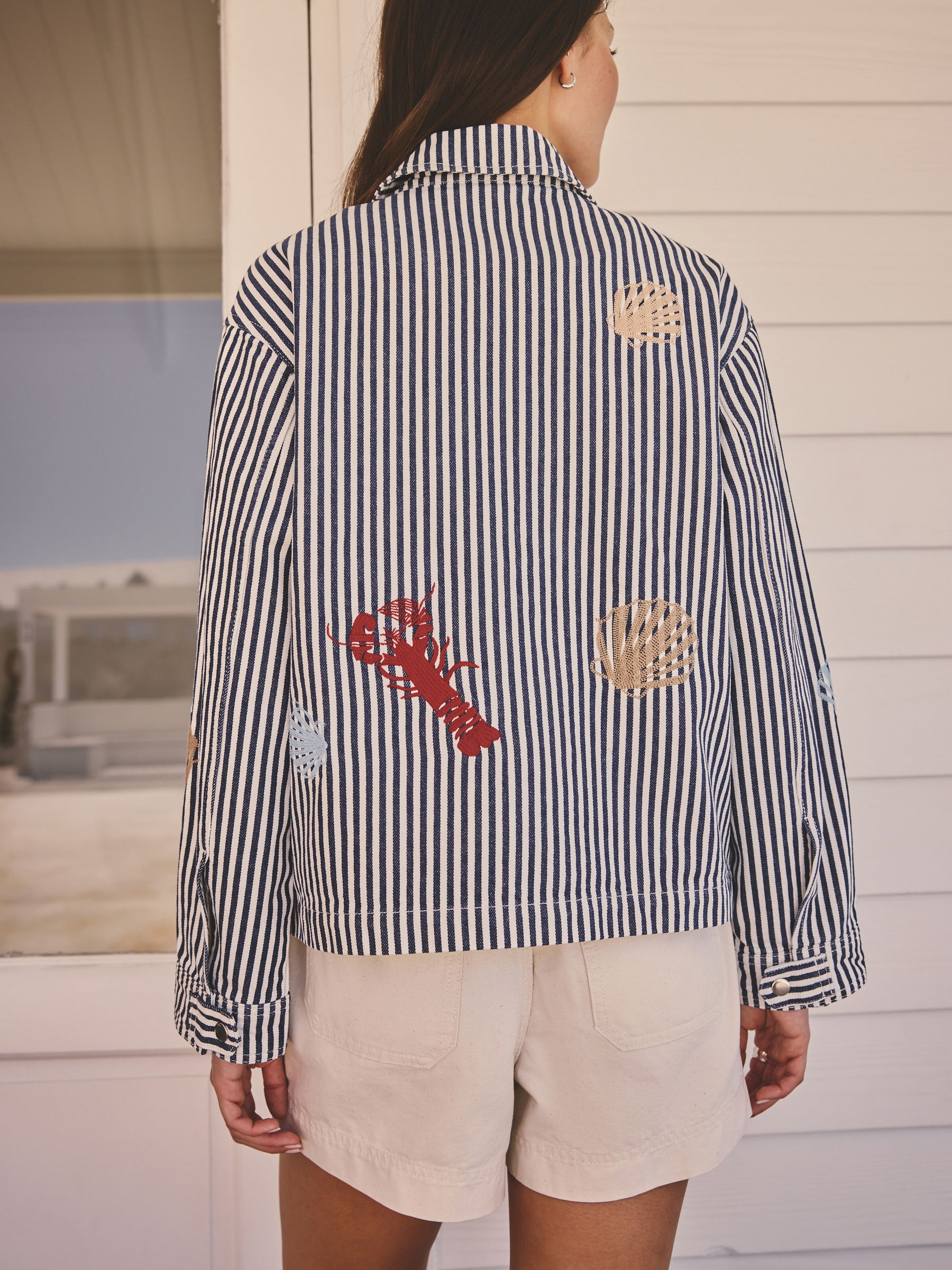 Buy Blue/White Stripe Cotton Stripe Embroidered Jacket from Next USA