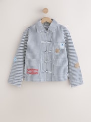 Blue and White Stripe Cotton Stripe Embroidered Jacket - Image 7 of 9