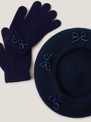 Monsoon Blue Bow Wool Beret & Gloves Set - Image 2 of 2