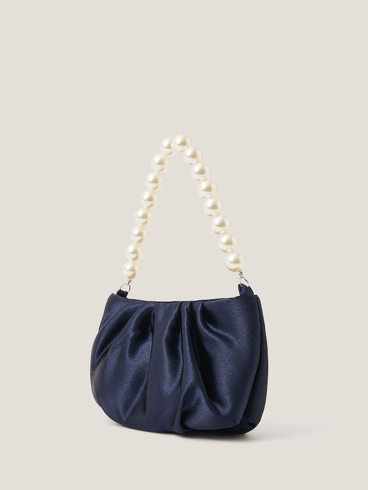 Monsoon Blue Pearl Strap Satin Party Bag - Image 2 of 4 Monsoon Blue Pearl Strap Satin Party Bag - Image 2 of 4