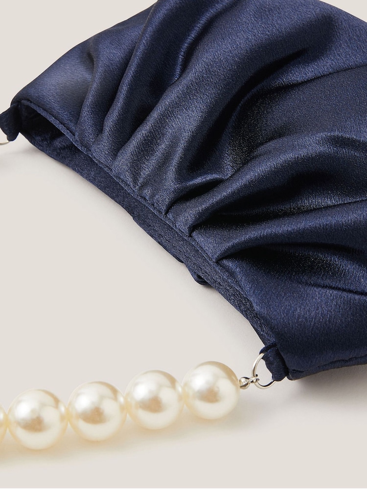 Monsoon Blue Pearl Strap Satin Party Bag - Image 4 of 4